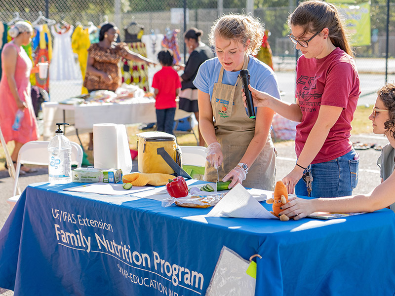 Young people teach nutition at a community event